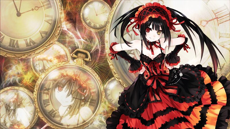 Anime Girl in Red Dress — Black, Dramatic, Clocks