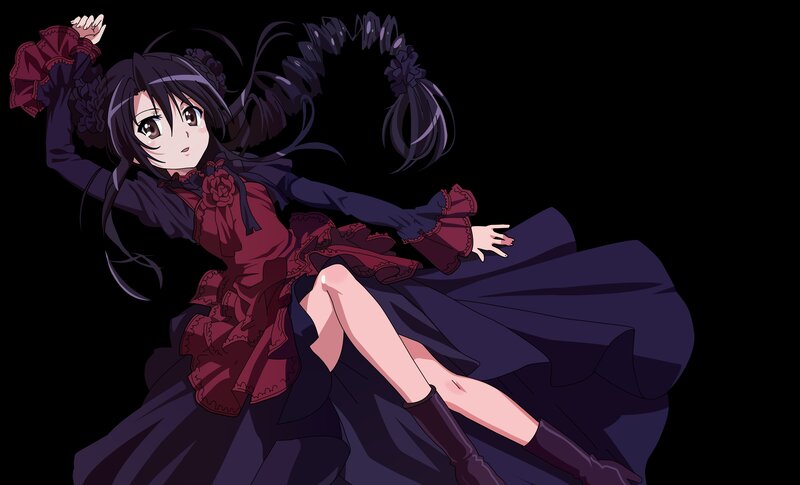 Anime Girl in Red Dress — Black, Dramatic, Hair