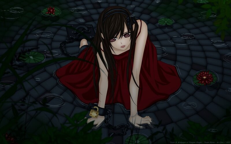 Anime Girl in Red Dress — Black, Dramatic