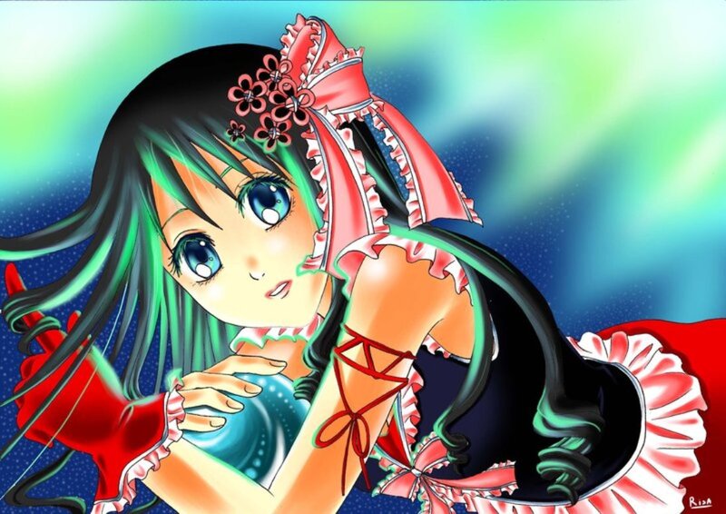 Anime Girl in Red Dress — Black, Dreamy