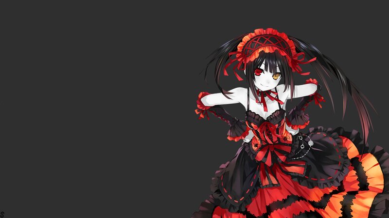 Anime Girl in Red Dress — Black, Playful, Digital Art, Long Hair