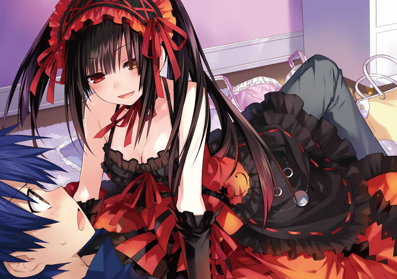 Anime Girl in Red Dress — Black, Playful