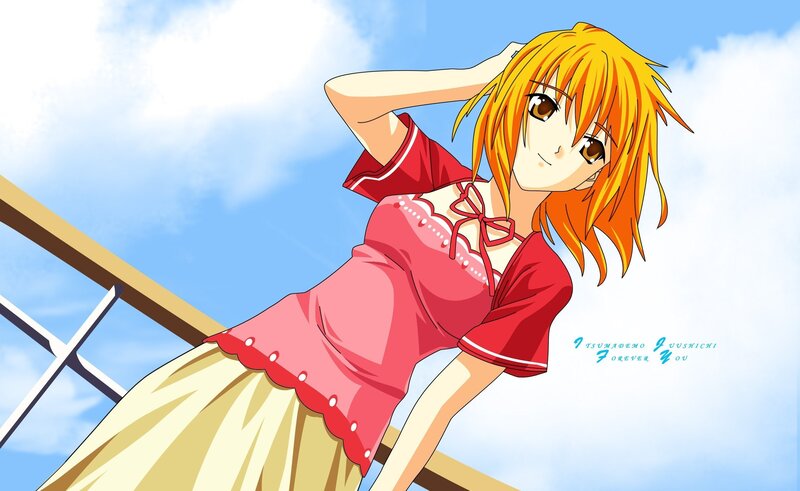 Anime Girl in Red Dress — Blue, Calm, Afternoon