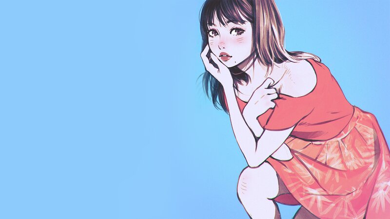 Anime Girl in Red Dress — Blue, Calm