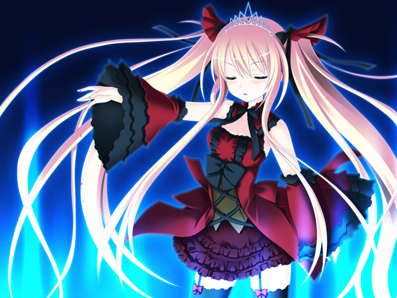 Anime Girl in Red Dress — Blue, Dramatic, Night, Digital Art