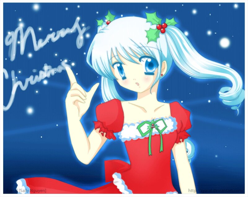 Anime Girl in Red Dress — Blue, Festive, Night