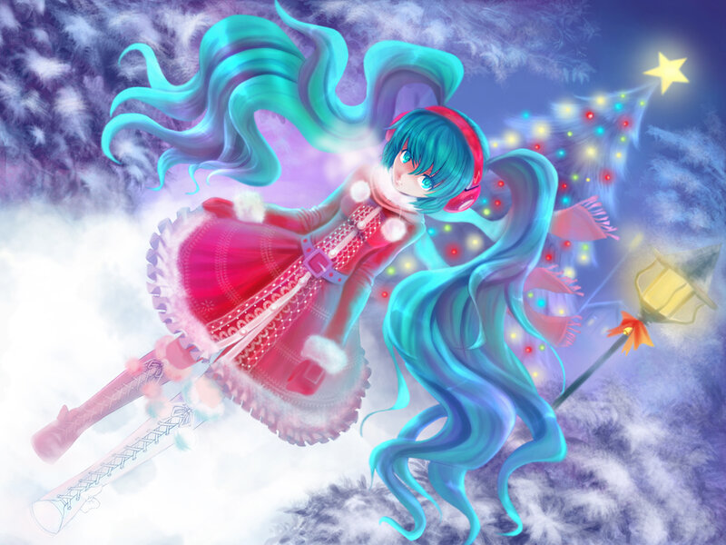 Anime Girl in Red Dress — Blue, Festive