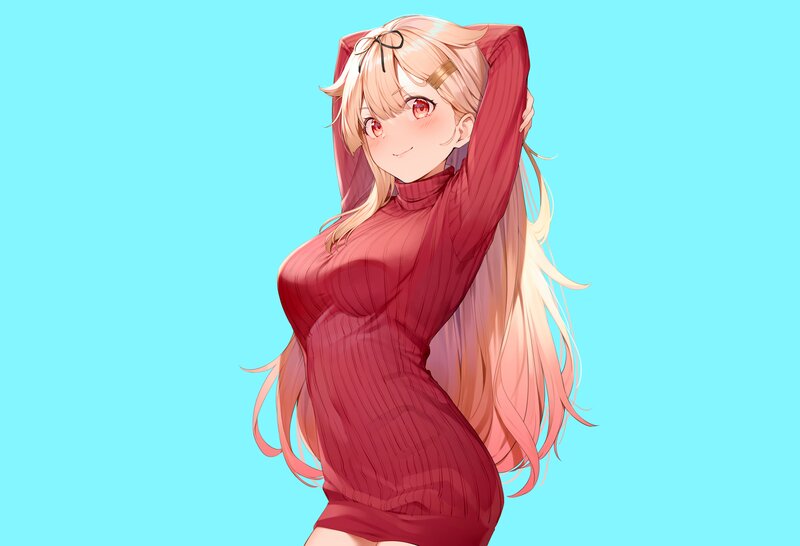 Anime Girl in Red Dress — Blue, Playful