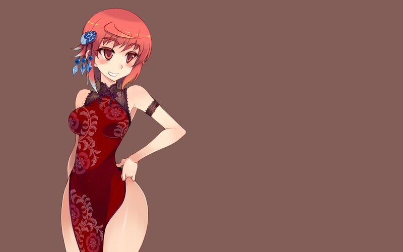 Anime Girl in Red Dress — Brown, Confident