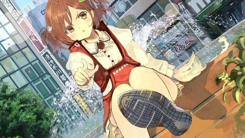 Anime Girl in Red Dress — Brown, Playful