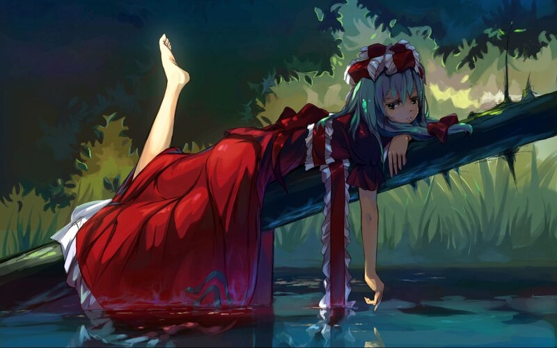 Anime Girl in Red Dress — Calm, Night