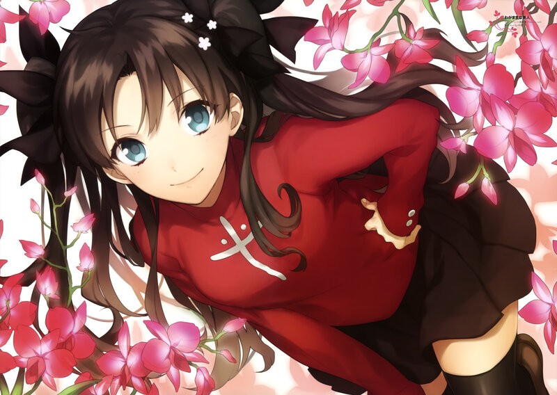 Anime Girl in Red Dress — Calm, Spring, Flowers