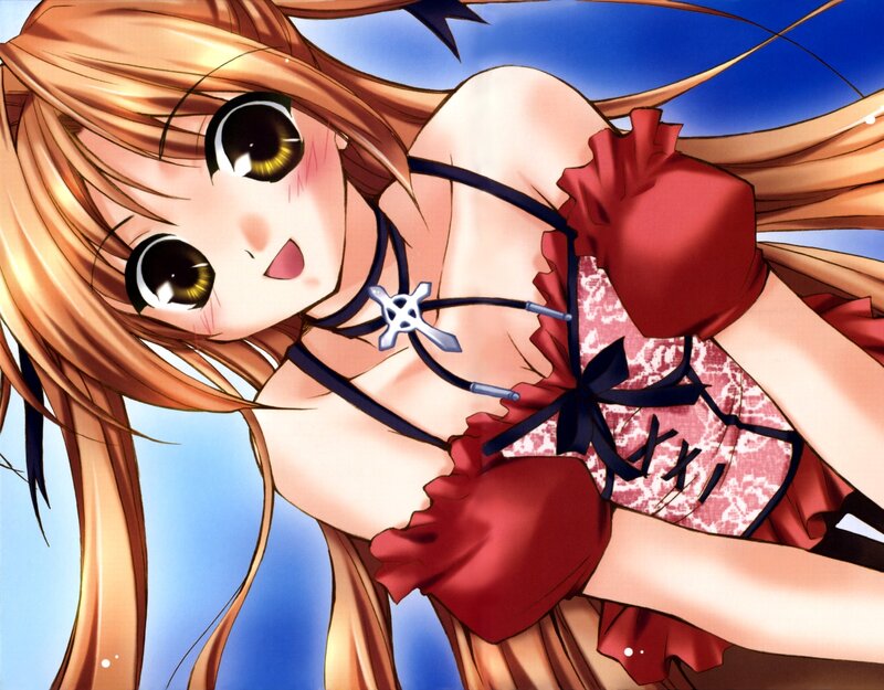 Anime Girl in Red Dress — Cheerful, Afternoon