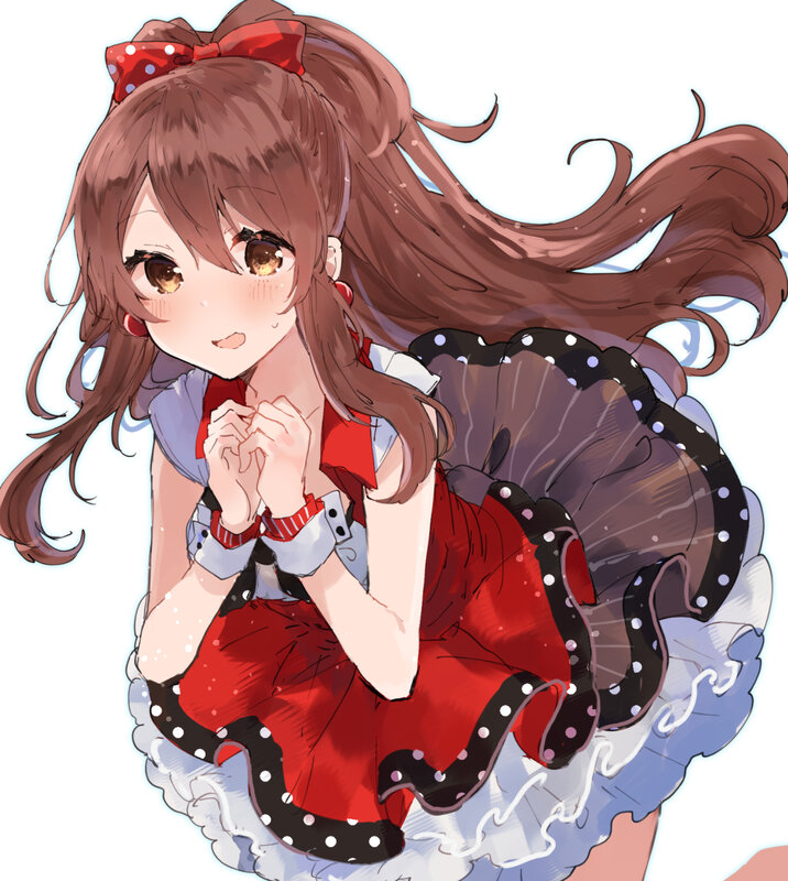 Anime Girl in Red Dress — Cheerful, Red Bow
