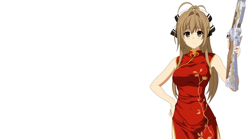 Anime Girl in Red Dress — Confident, Gun