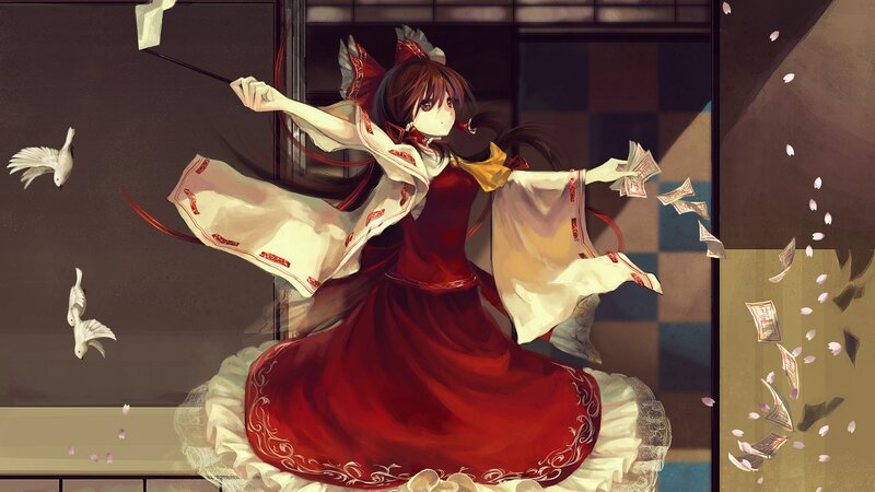 anime girl in red dress dancing