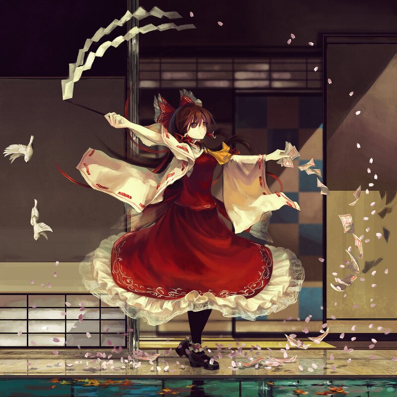 anime girl in red dress dancing