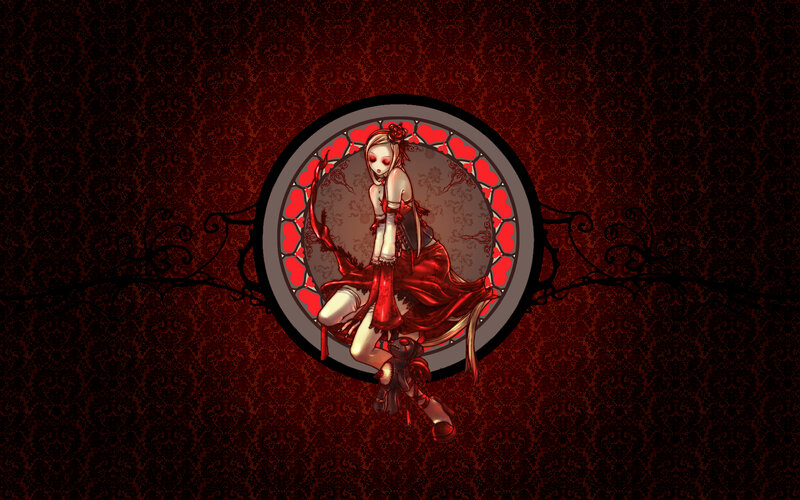 Anime Girl in Red Dress — Dark, Digital Art