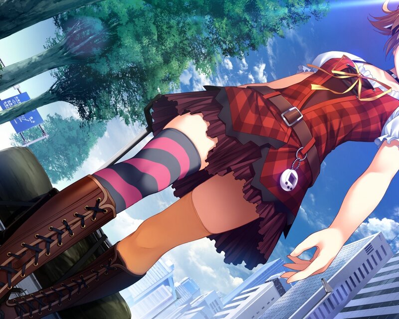 Anime Girl in Red Dress — Dramatic, Afternoon, City