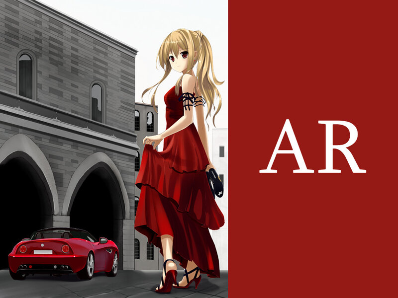 Anime Girl in Red Dress — Dramatic, Afternoon, Red Car
