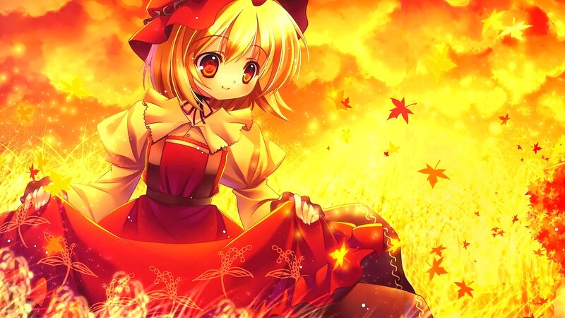 Anime Girl in Red Dress — Dramatic, Autumn, Red Hat