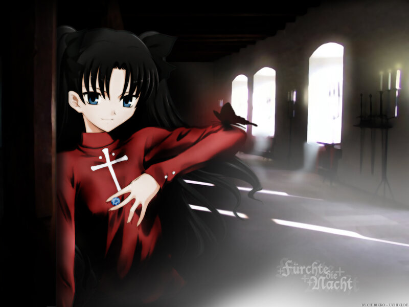 Anime Girl in Red Dress — Dramatic, Cross