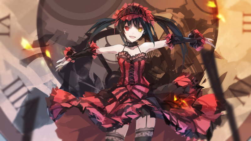 Anime Girl in Red Dress — Dramatic, Digital Art, Clock
