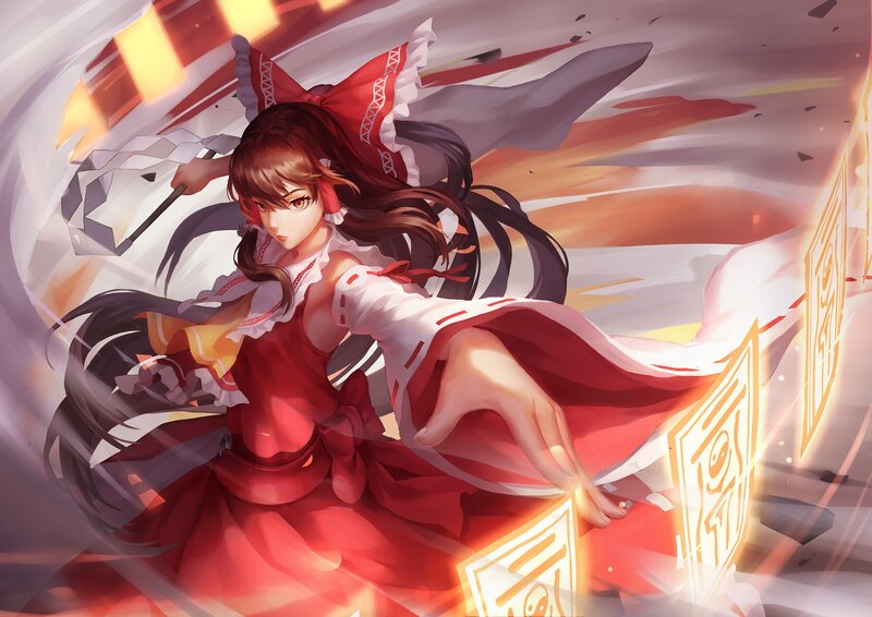 Anime Girl in Red Dress — Dramatic, Digital Art, Magic Wand