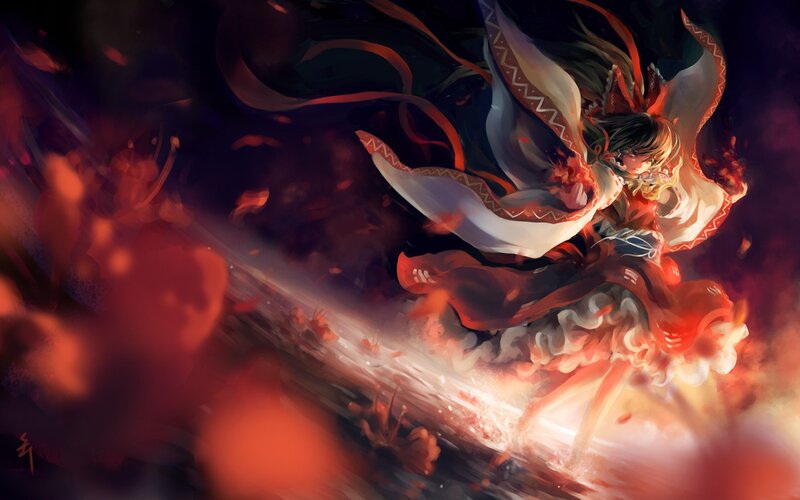 Anime Girl in Red Dress — Dramatic, Digital Art, Red Ribbons