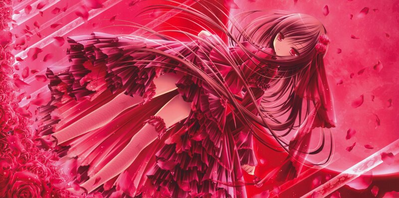 Anime Girl in Red Dress — Dramatic, Digital Art, Roses