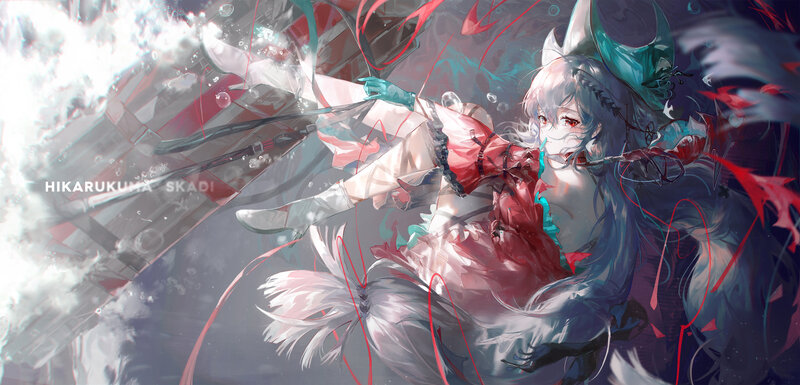 Anime Girl in Red Dress — Dramatic, Digital Art, Sword, Feathers