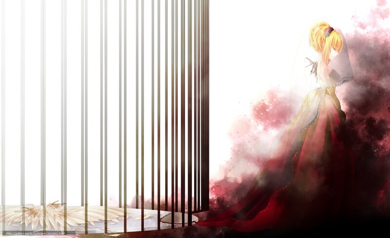 Anime Girl in Red Dress — Dramatic, Digital Art, Veil