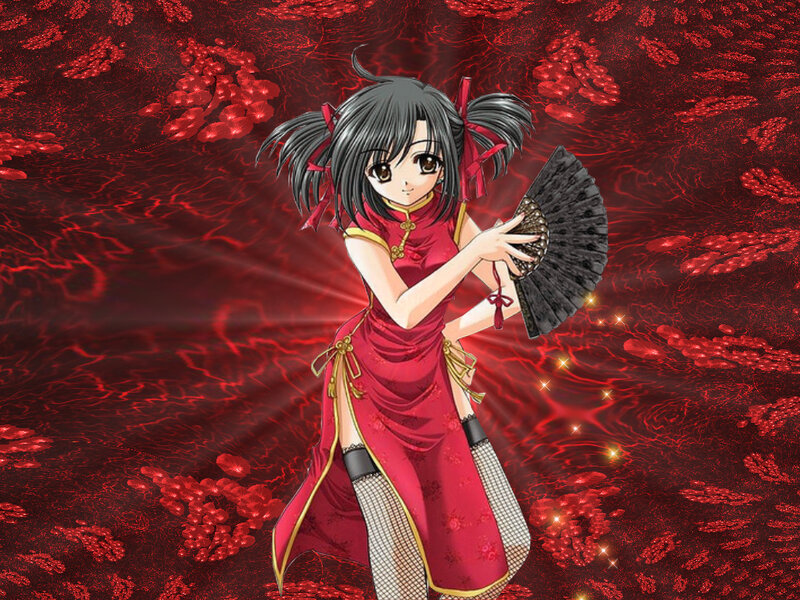 Anime Girl in Red Dress — Dramatic, Fan