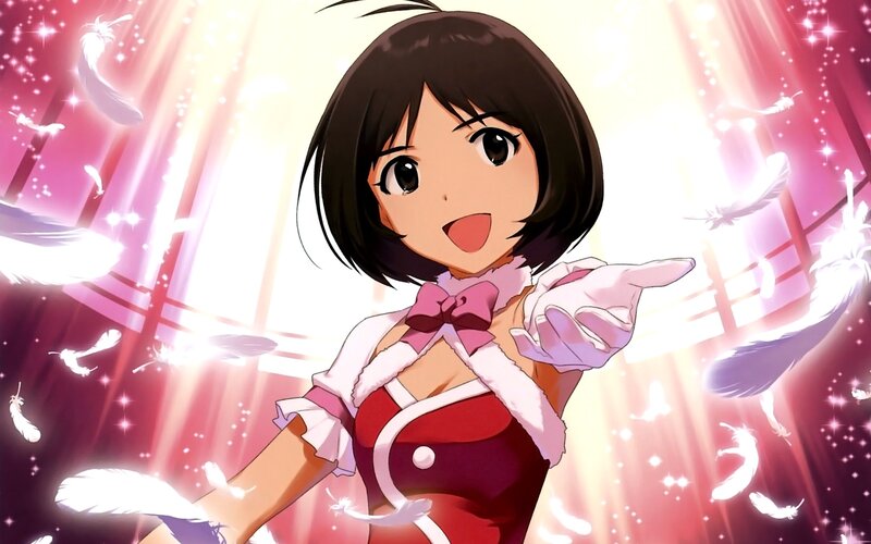 Anime Girl in Red Dress — Dramatic, Feathers
