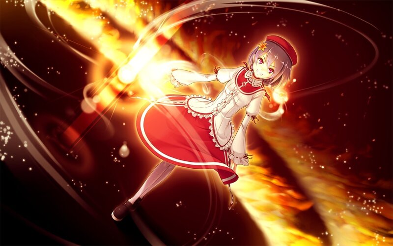 Anime Girl in Red Dress — Dramatic, Fire, Magic