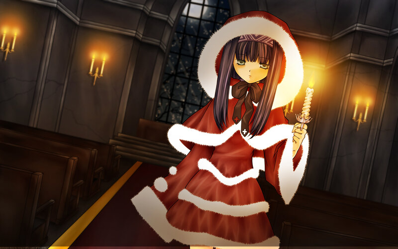 Anime Girl in Red Dress — Dramatic, Night, Digital Art, Candle