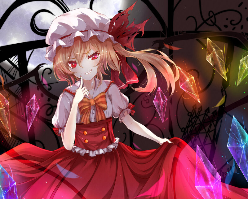 Anime Girl in Red Dress — Dramatic, Night, Digital Art, Crystals