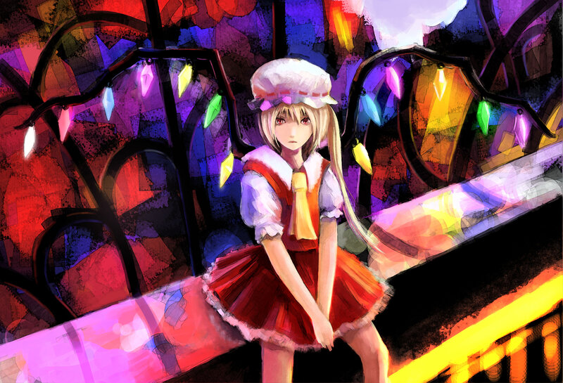 Anime Girl in Red Dress — Dramatic, Night, Digital Art, Lights