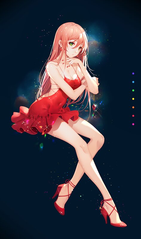Anime Girl in Red Dress — Dramatic, Night, Digital Art, Sparkles