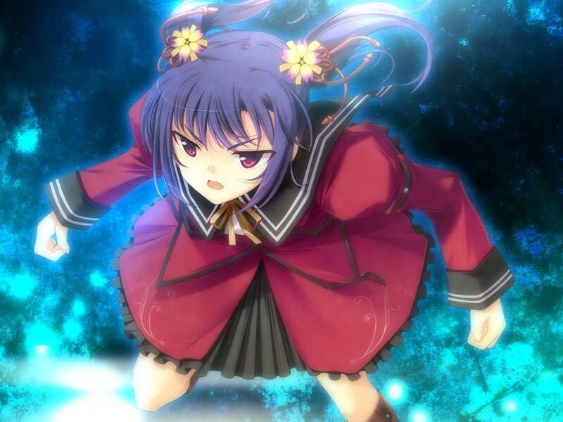 Anime Girl in Red Dress — Dramatic, Purple Hair