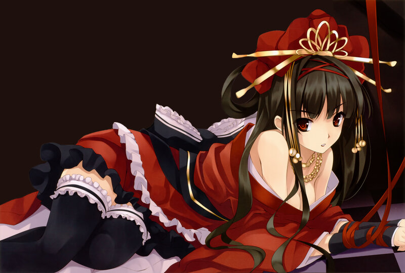 Anime Girl in Red Dress — Dramatic, Red Bow, Necklace