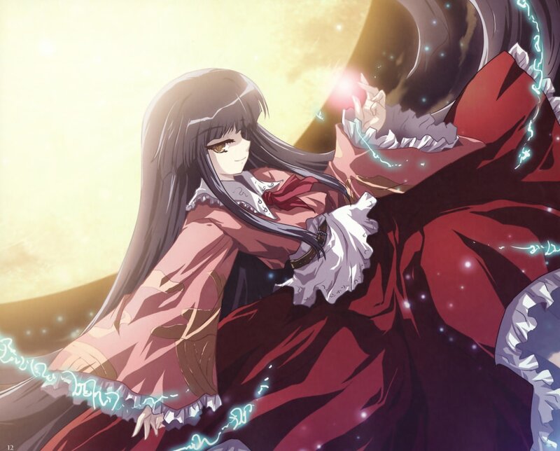 Anime Girl in Red Dress — Dramatic, Sunset, Long Hair, Magic