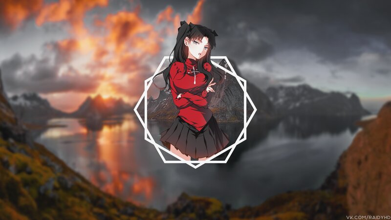 Anime Girl in Red Dress — Dramatic, Sunset, Mountains