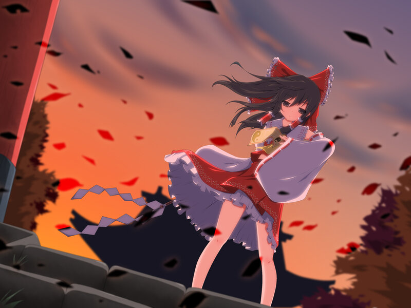 Anime Girl in Red Dress — Dramatic, Sunset