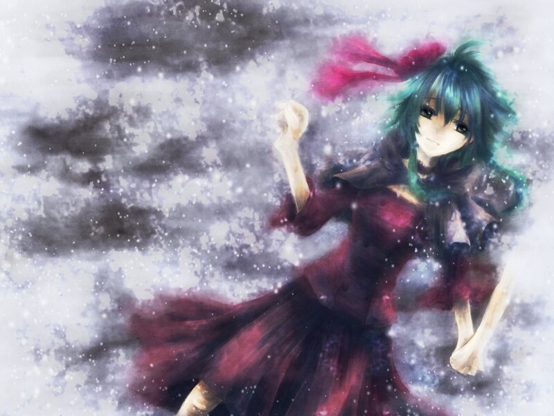 Anime Girl in Red Dress — Dramatic, Winter
