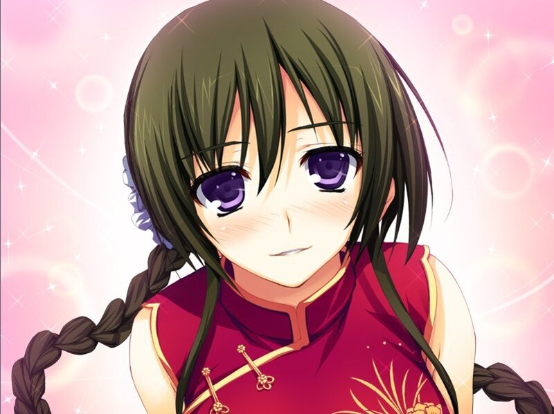 Anime Girl in Red Dress — Dreamy, Braids