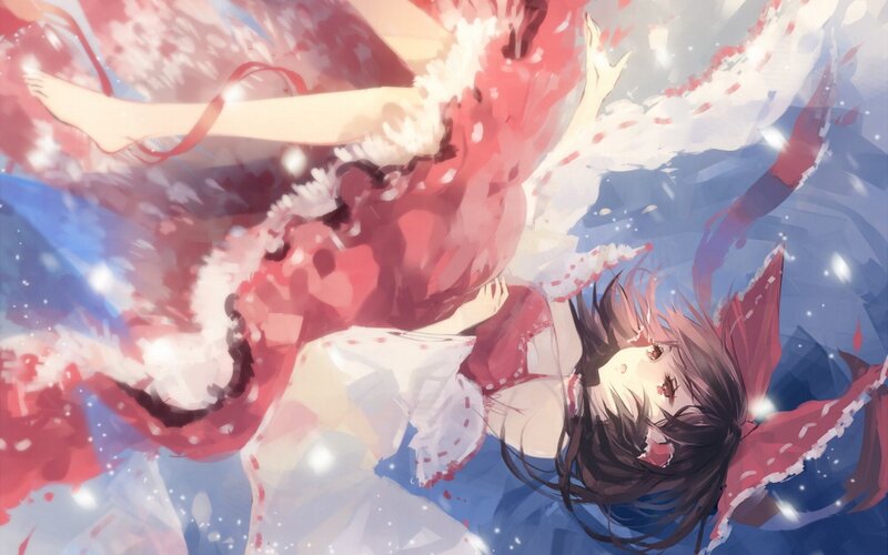 Anime girl in red dress falling