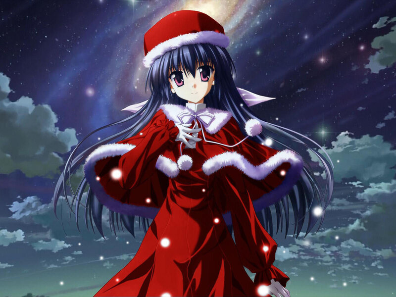 Anime Girl in Red Dress — Festive, Night