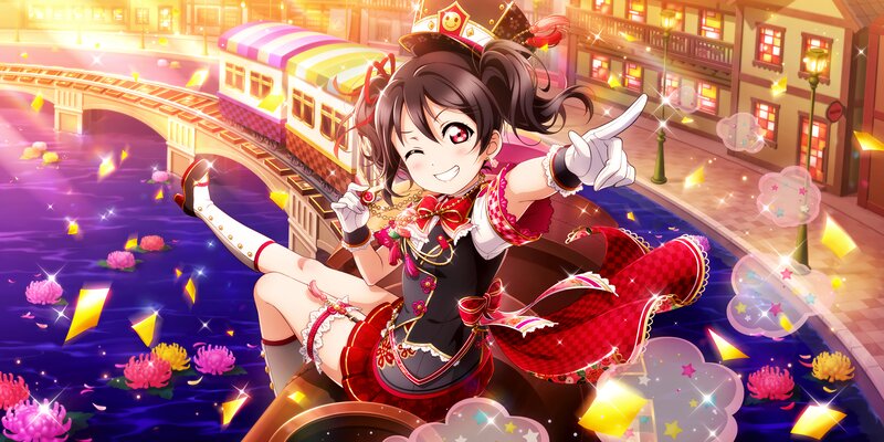 Anime Girl in Red Dress — Festive, Night, Train