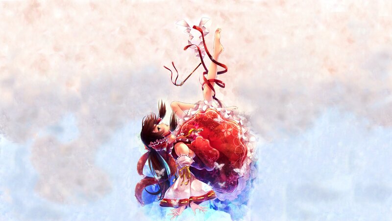 anime girl in red dress floating